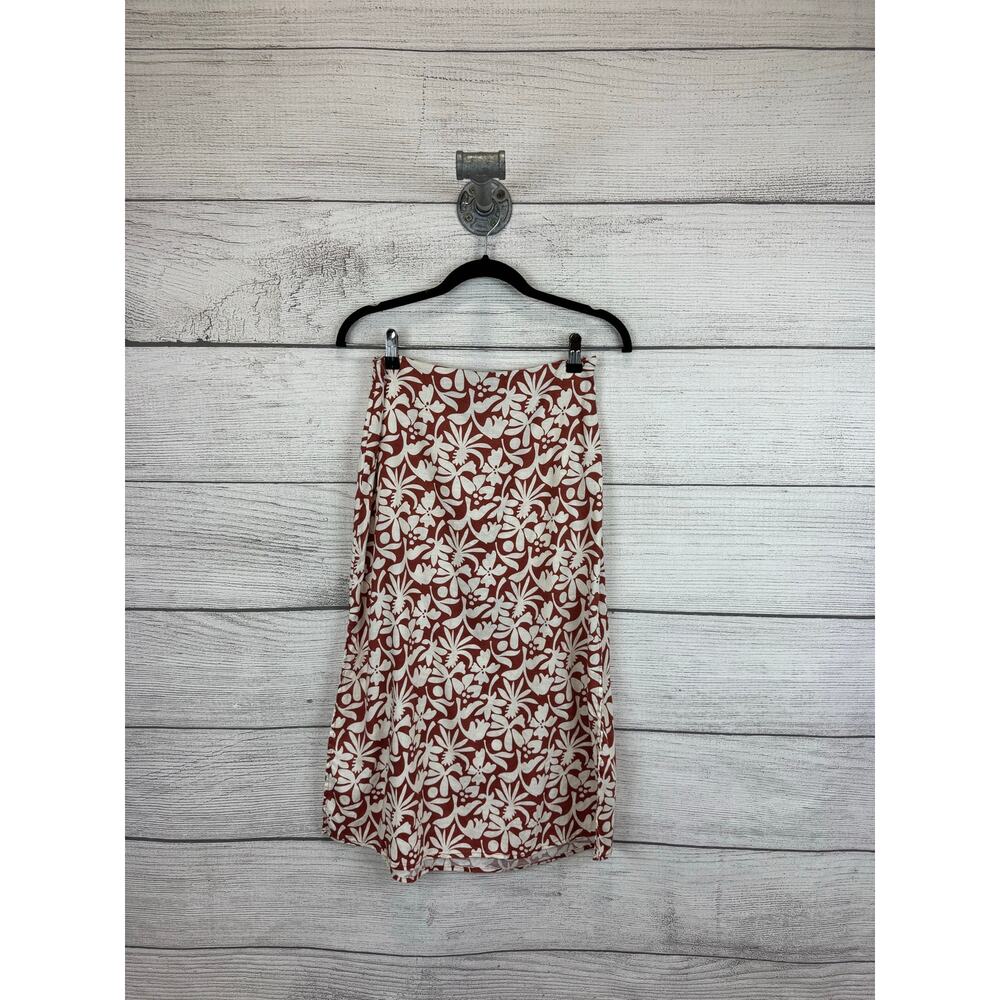 Marine Layer Women's Ryan Cream Rust Floral Hemp Midi Slip Skirt Size 0 - Picture 2 of 12